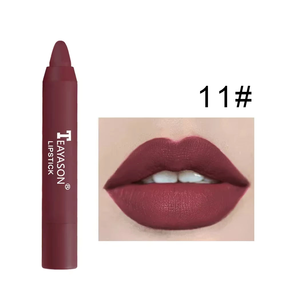 12Colors Natural Matte Lipstick Pencil Silk Lip Glaze Waterproof Lipstick Sexy Long Lasting Makeup Non-Stick Cup Lip Tint