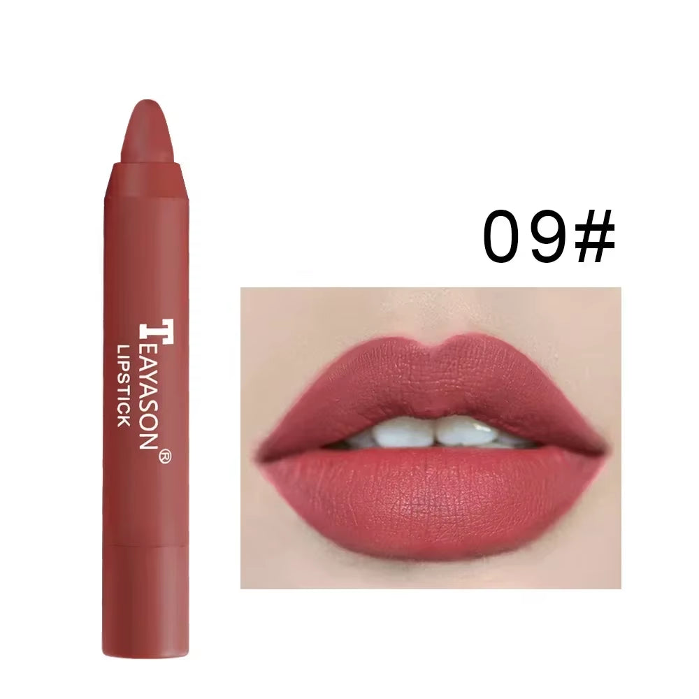 12Colors Natural Matte Lipstick Pencil Silk Lip Glaze Waterproof Lipstick Sexy Long Lasting Makeup Non-Stick Cup Lip Tint