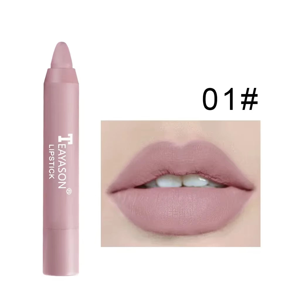12Colors Natural Matte Lipstick Pencil Silk Lip Glaze Waterproof Lipstick Sexy Long Lasting Makeup Non-Stick Cup Lip Tint